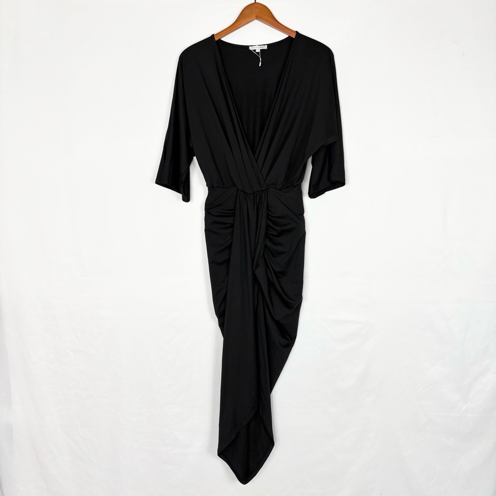 Baltic Born Mimi‎ Midi Dress Black Size S Stretchy V Neck Short Sleeve